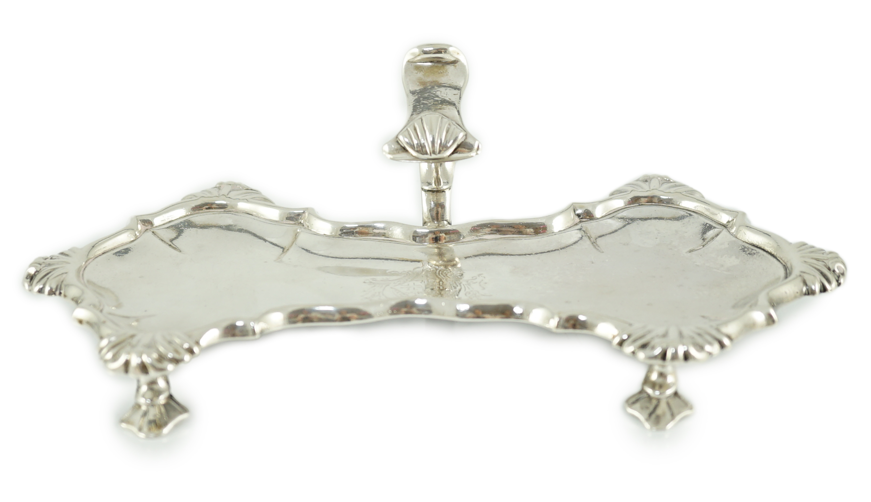 A George II silver snuffers stand, by John Cafe